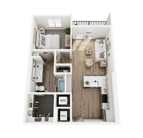 Floor plan for 1 bed, 1 bath